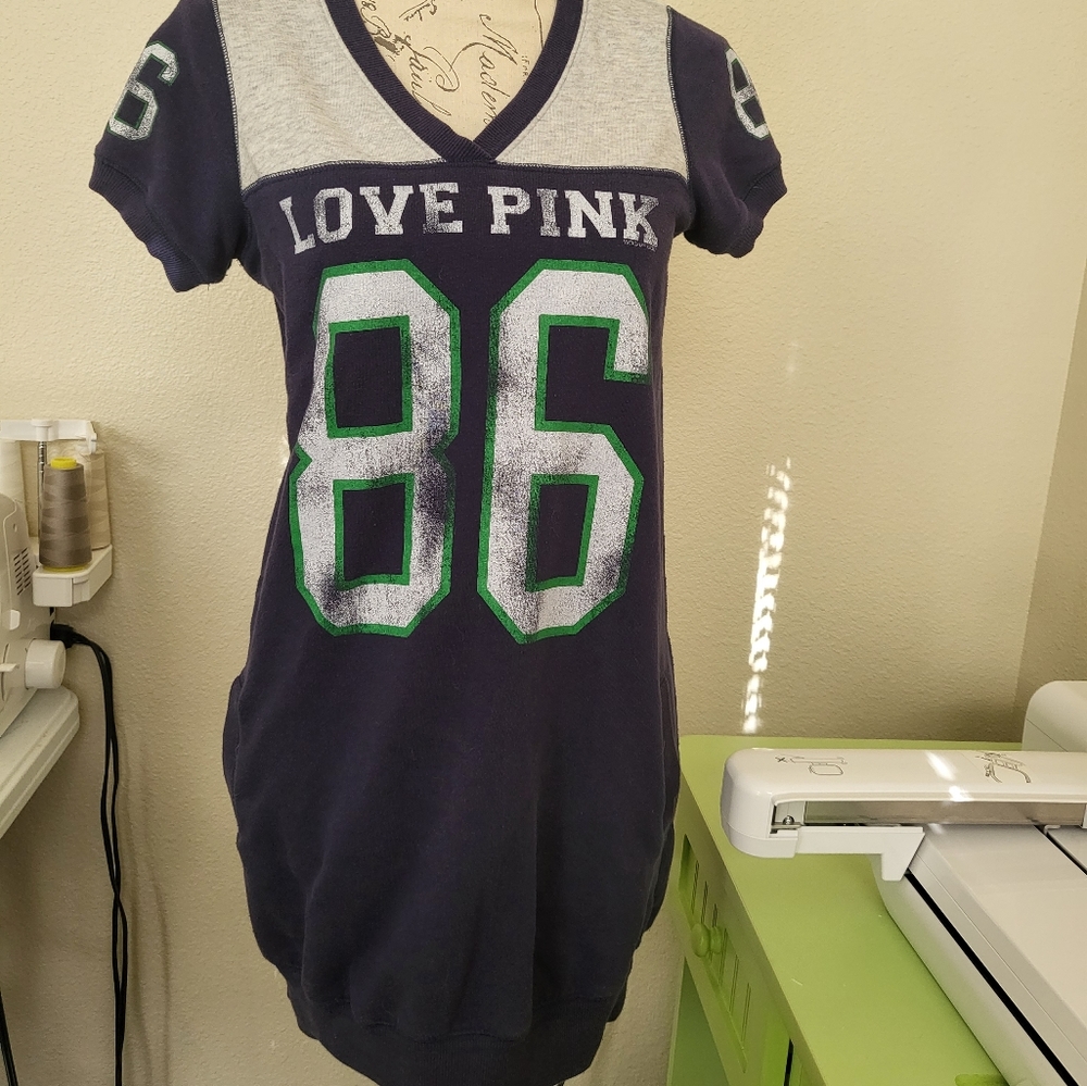 Love Pink Navy V-Neck Graphic Dress with  Accents